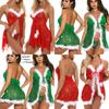 Luxurious Women Sexy Lingerie Red Babydoll Nightwear Santa Christmas Sleepwear G-string Set