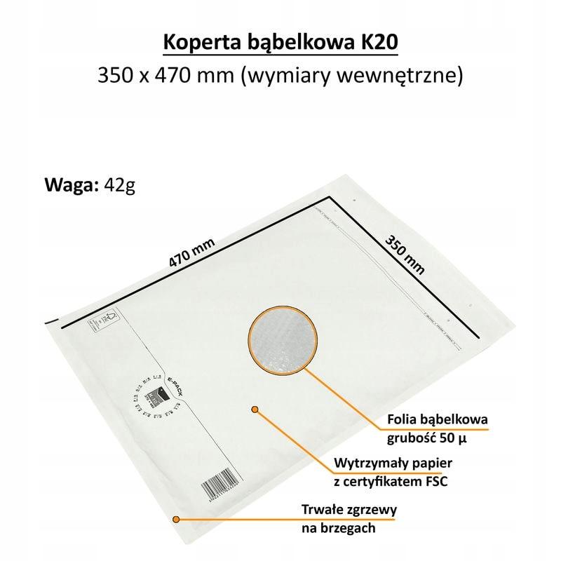 Bubble envelope K20 WHITE E-PACK x50pcs