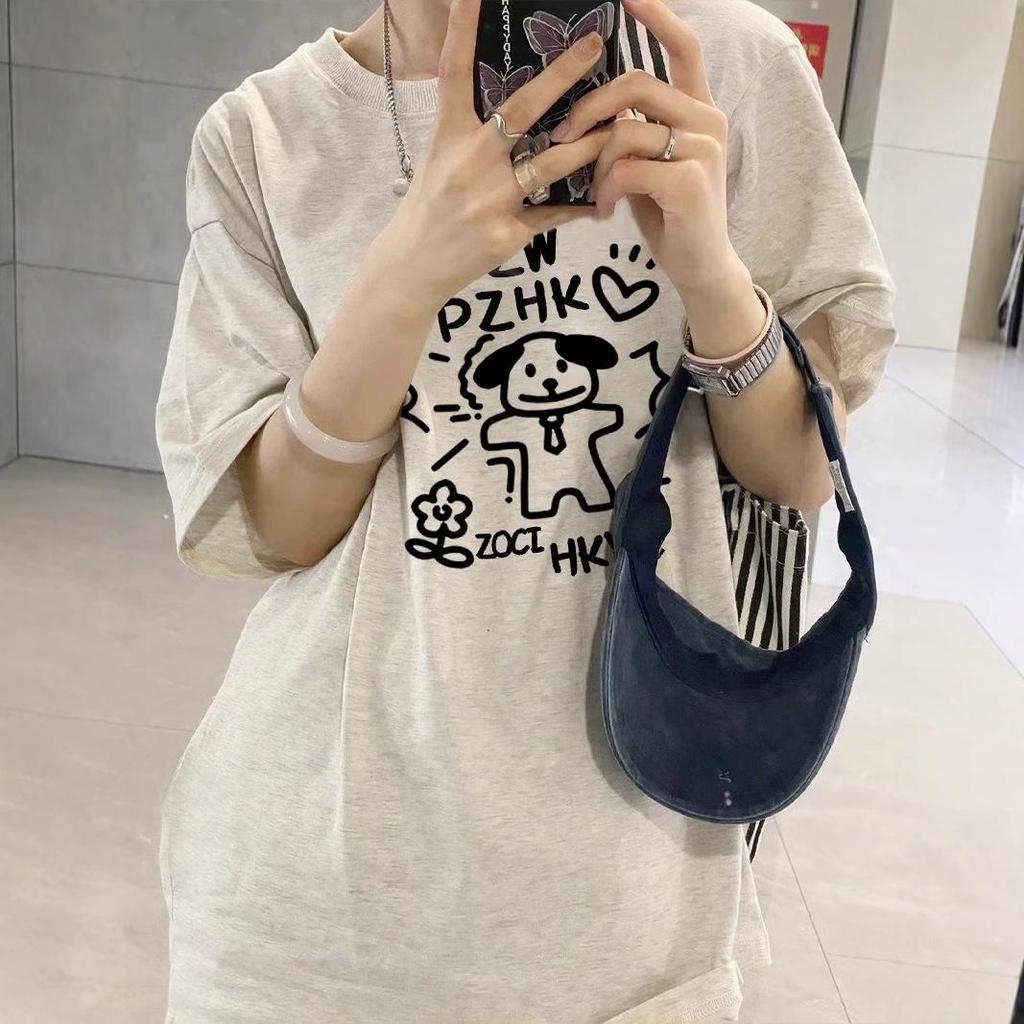 2025 Women's Loose-Fit Cartoon Cotton Tee - Large Size, Short-Sleeved, Summer Design
