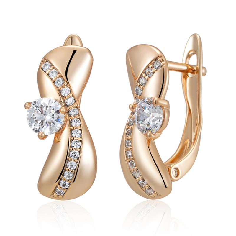 

Unique Rose Gold Color Symmetry Dangle Earrings For Women Luxury White Natural Zircon Accessories Daily Fine Jewelry