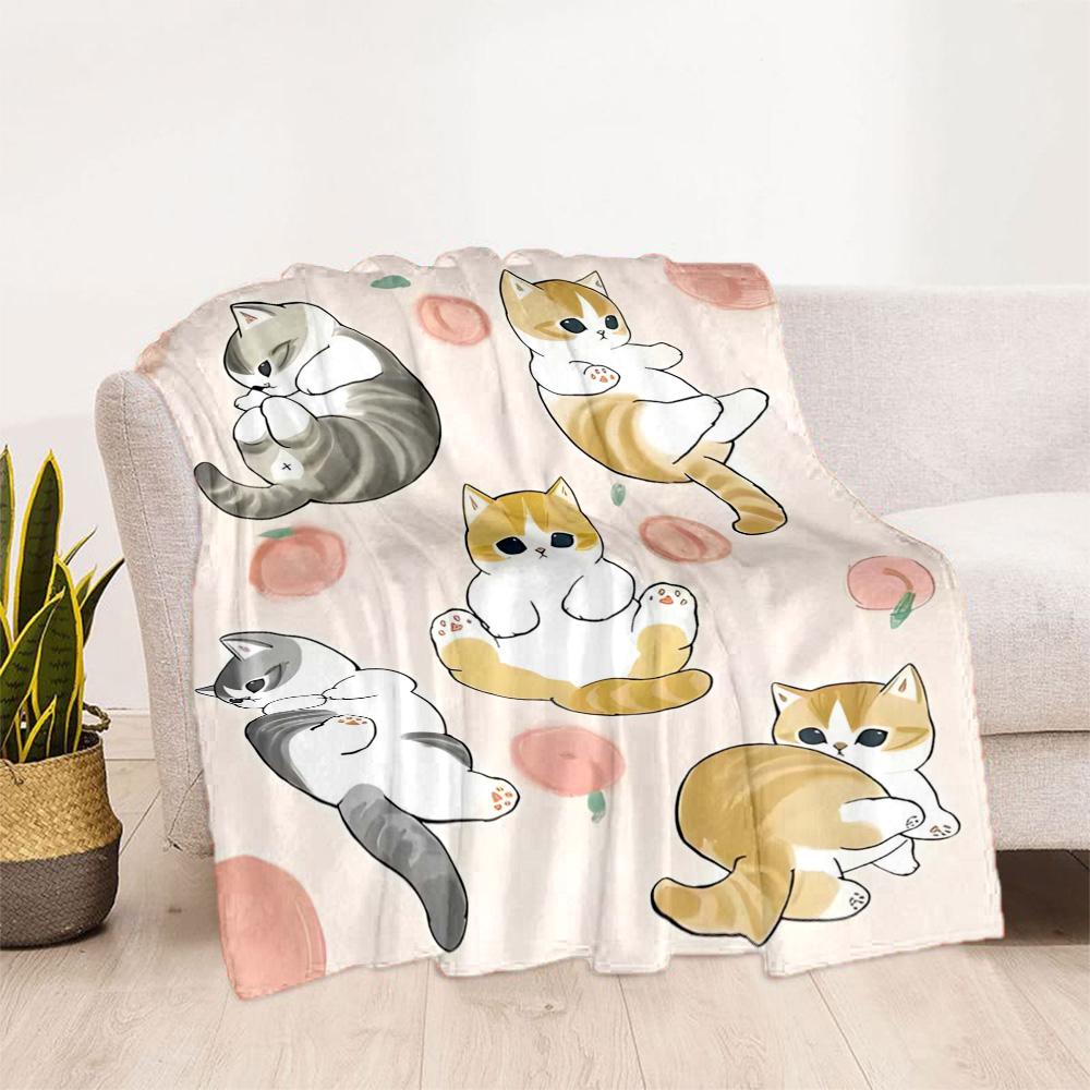 Cats In A Garden Flannel Blanket,Lightweight,Office Blanket,Sofa Blanket,Comfortable Blanket