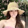 Summer seaside beach vacation wind photo big brim lace flower straw hat women's versatile simple sunshade sunscreen hat