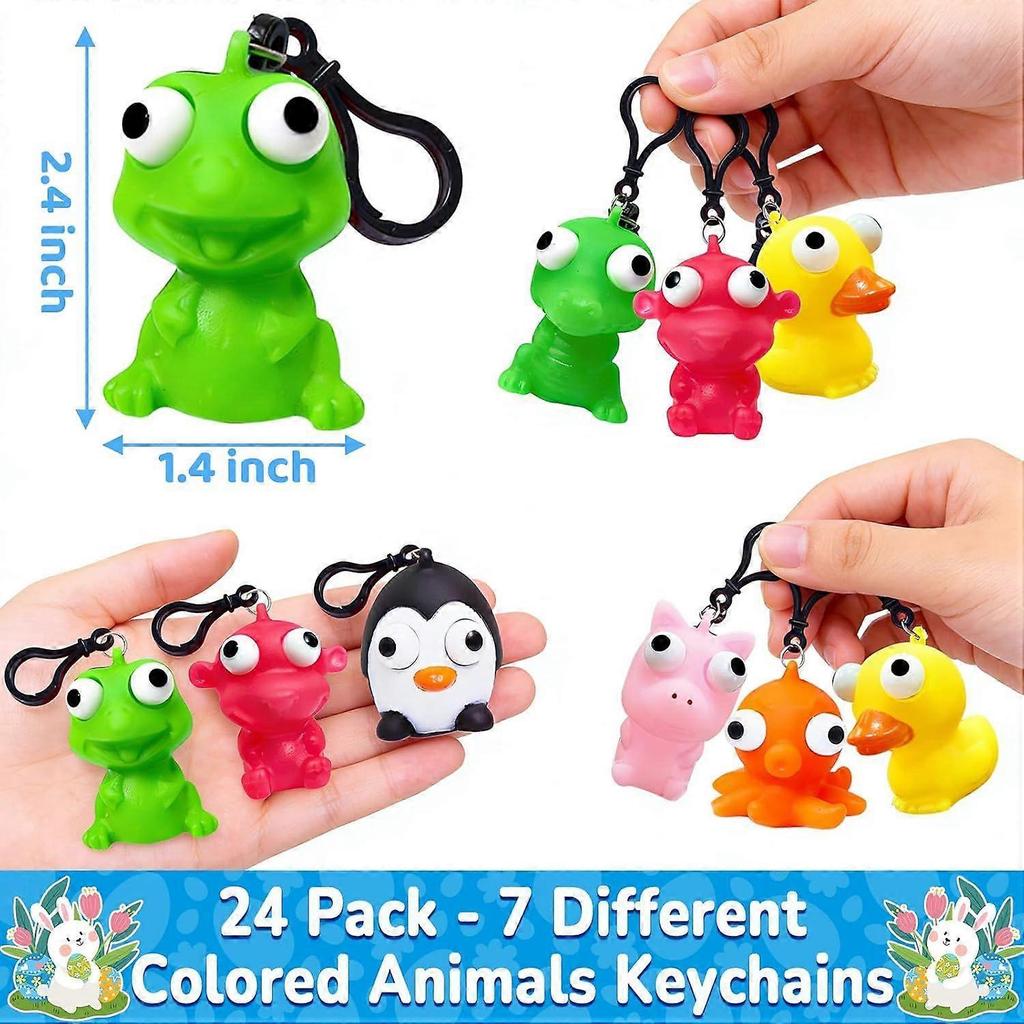 Lot de 24 Porte-clés Animaux à Œil Sortant avec Enfants, Pop Eye à Presser Cadeau d'Anniversaire pour Classe d'École Jouets Squishy pour Enfants Garçons Filles, Remplisseurs de Panier de Pâques Fidge