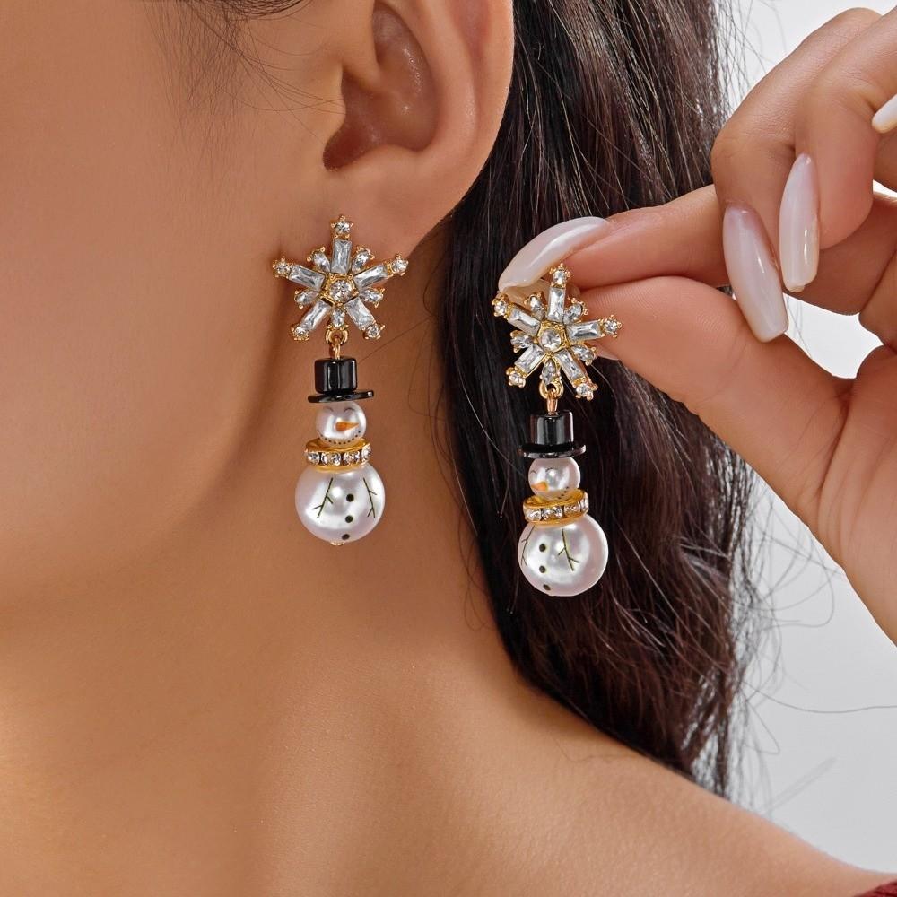 Rhinestone Christmas Earrings Snowflake Xmas Dangle Earrings Fashion Snowman Earrings  Women