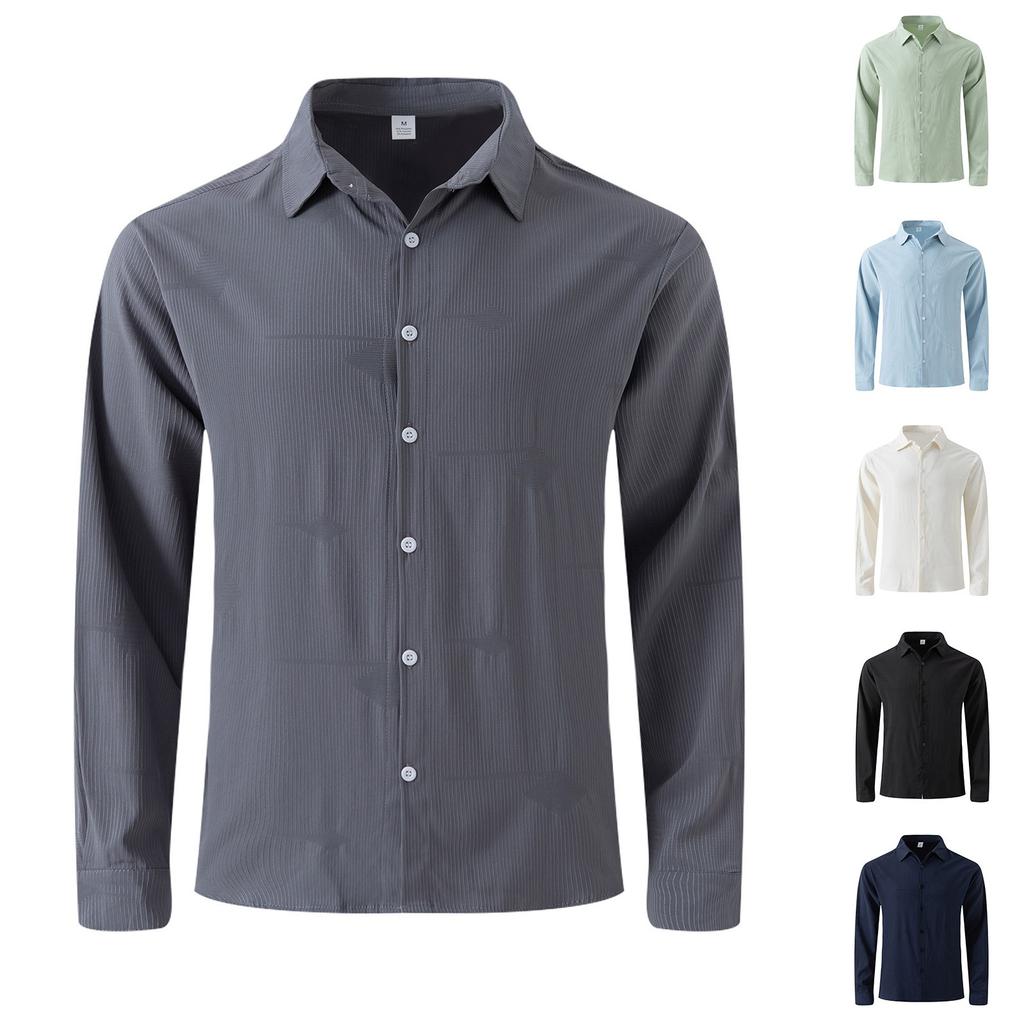 Pánská košile s klopou, jednobarevná, na knoflíky, s dlouhým rukávem, pánská ležérní pruhovaná jednořadá košile s dlouhým rukávem