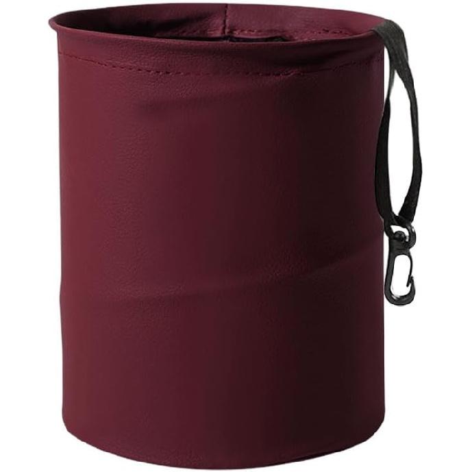 Collapsible Trash Can Car Garbage Bag - Leather Pop-up Car Trash Bin with Elastic Band - Hanging Foldable Garbage Can Vehicle Waste Basket Bin - красный