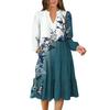Women's V-Neck Flowing Layered Bohemian Long Sleeve Floral Print Dress