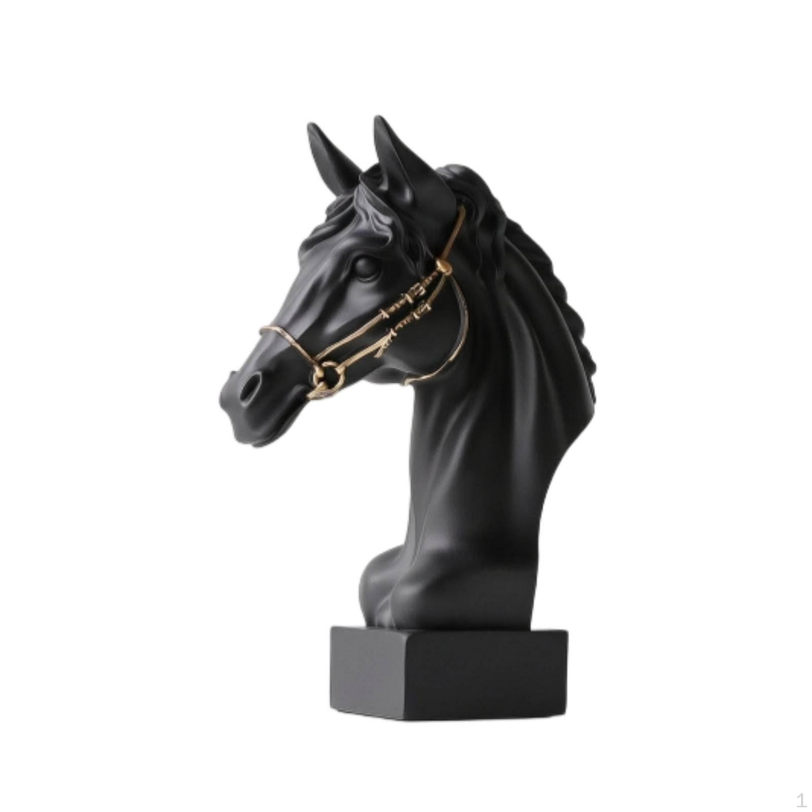 Horse Head Sculpture Carved Statue Matte with Pedestal for Homeowners, Art