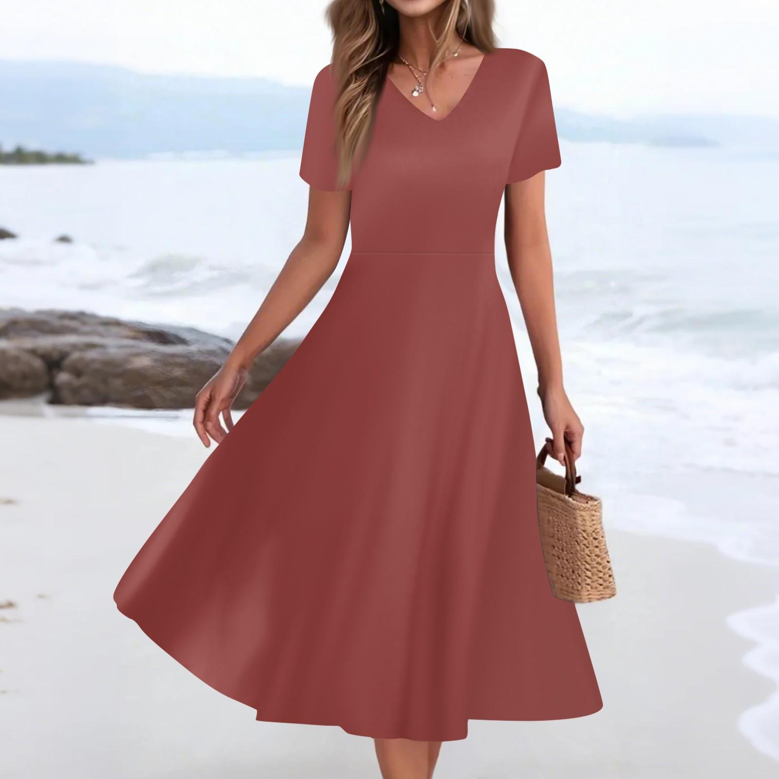 

Женское летнее повседневное модное платье с принтом и карманом, коротким рукавом и V-образным вырезом XL арбуз красный