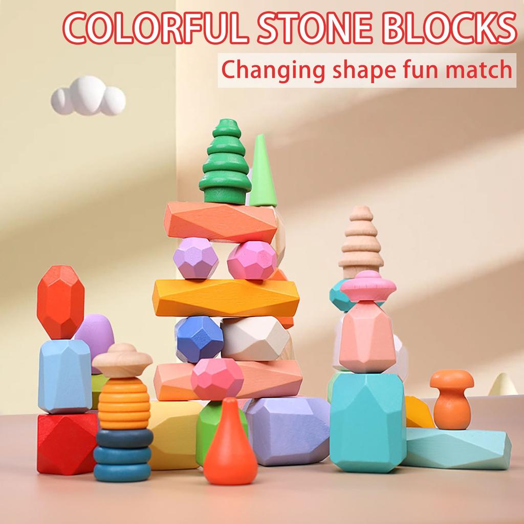Sada dřevěných bloků Blanace Blocks Balance Stones Block Lehká přírodní barevná stohovací hra vzdělávací logická hračka (Vícebarevné )