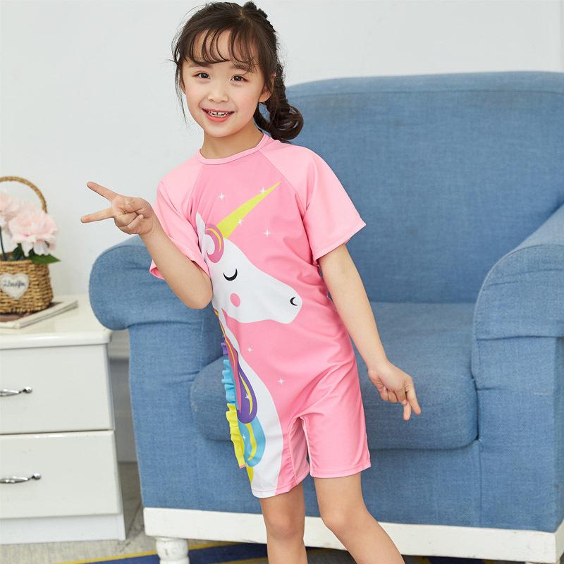 

Girls Flat-Leg One-Piece Cartoon Swimsuit with Zipper - New Fashion 3XL розовый