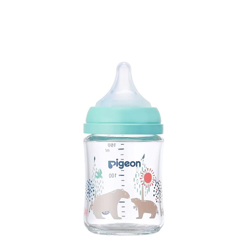 PIGEON Pigeon Breastfeeding Feel Baby Bottle 160ml 0 months and up, Heat-resistant glass that cools quickly, Bear design, scratch-resistant and