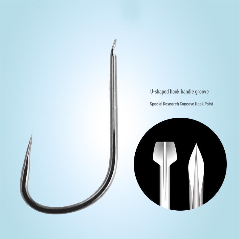 King Concave Groove Black Barbless Fish Hook, High Carbon Steel, Fishing Gear Supplies Concave Groove New Kanto 4#