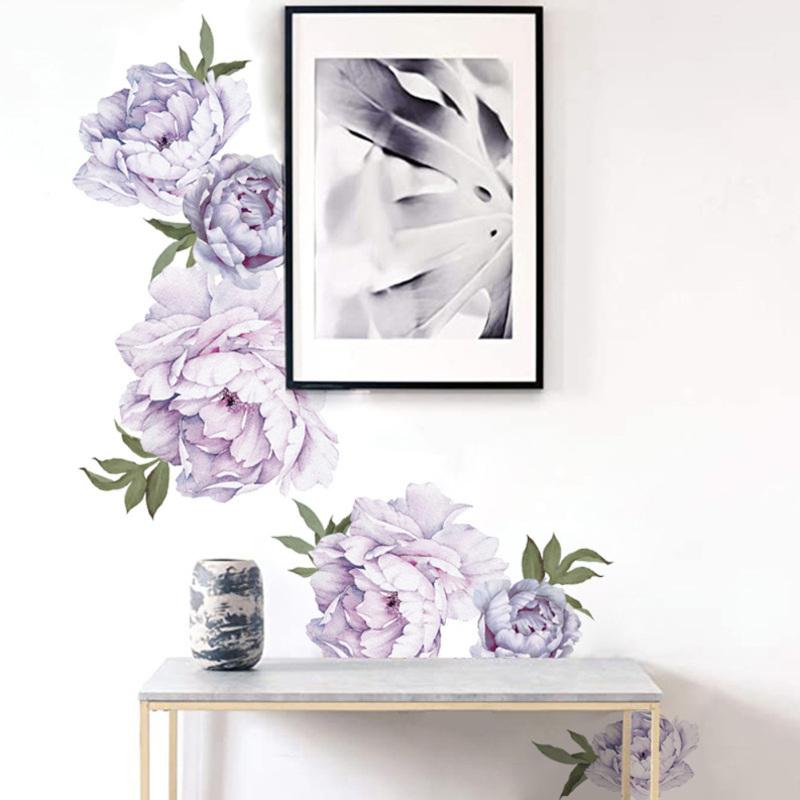 Purple Peony Flowers Wall Stickers for Kids Room Living Room Bedroom Home Decoration Wall Decal