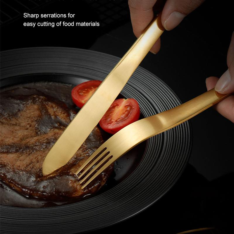 New Creative 304 Stainless Steel Cutlery Set Luxury Gold Tableware Matte Spoons Steak Knife Fork Dinnerware Set Kitchen Utensils