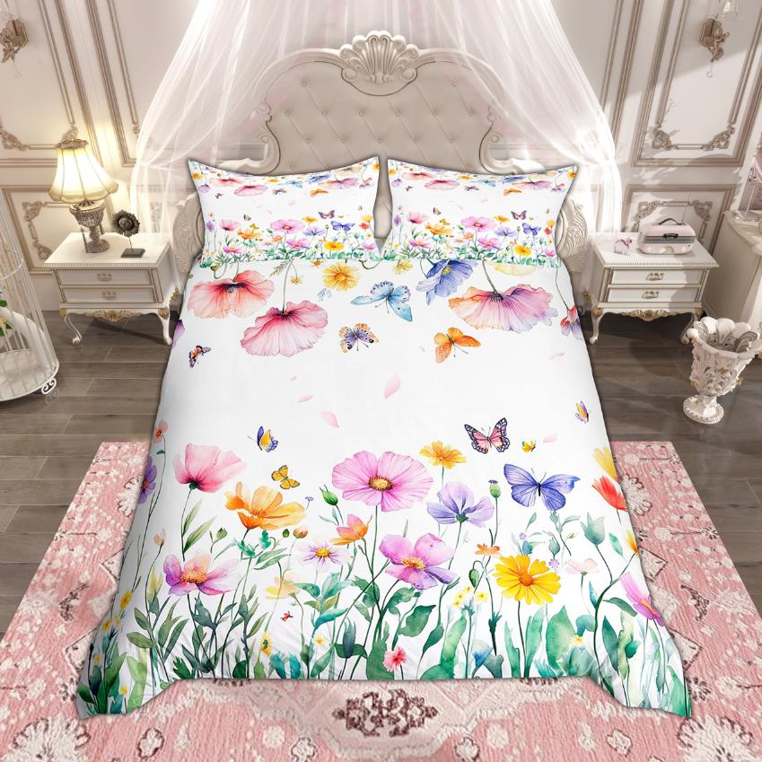 Comforter Homewish Chic Butterfly For Girls Flower Floral Bedding Set Animal Wildlife Set Comforter (quilt)-EU Single(135*200cm)3pcs