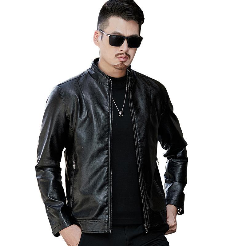 Winter new velvet leather jacket men's casual fashion trendy leather jacket men's thermal stand-up collar jacket men's clothing