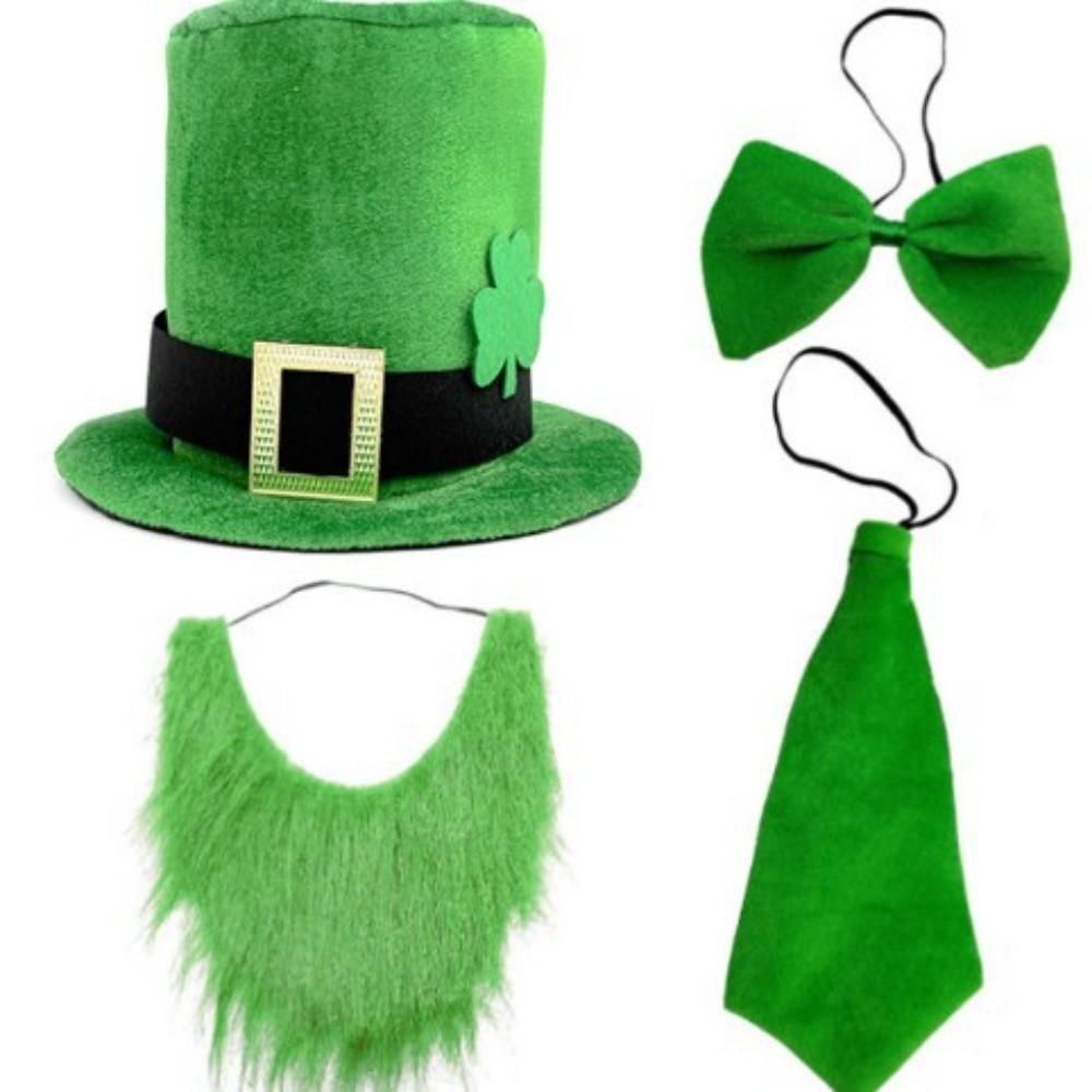 4pcs Set Fake Beard Saint Patrick's Day Top Hat Irish Festival Costume  Theme Party Decor