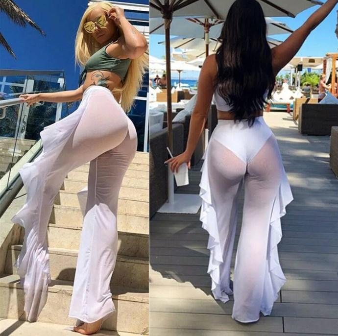 Pantaloni in pizzo multiribbon di alta qualità, semi-prospettici, che mostrano la figura
