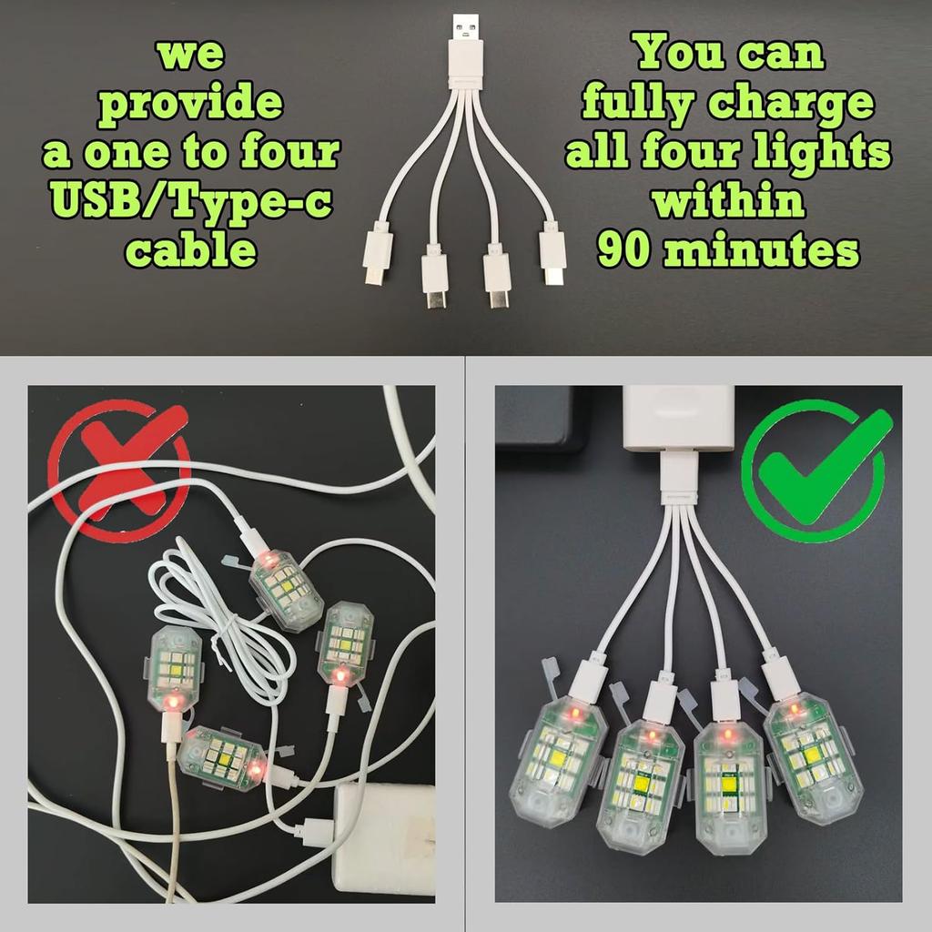 Wireless Strobe LED Lights, 4 Pack, RGB Emergency Warning Lights, USB Rechargeable, 7 colors 30 Flash Modes, High Brightness, For Car Motorcycle