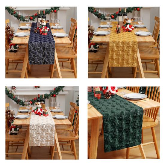 Christmas Table Runner Soft Plush Jacquard Christmas Tree Table Runner Solid Color Sequin Xmas Table Runner for Dining Table Home Dinner Party Decor