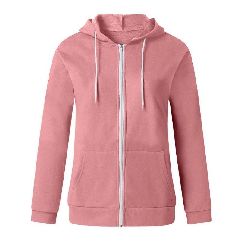 Women S Solid Color Long Sleeve Hooded Zip Up Sweatshirt With Pockets Drawstring