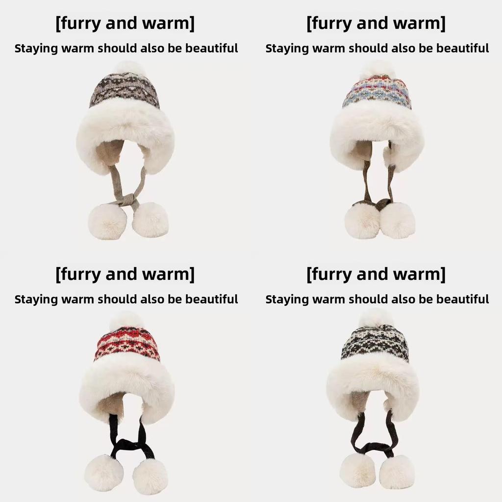 Mongolische Strickmütze mit Fleecefutter für den Winter Damen Wärme und Windschutz
