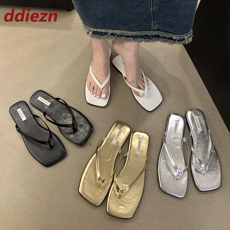 Fashion Female Summer Beach Flats Slippers Slides Shoes For Women Flip flops Fashion Square Toe Ladies Flats Slippers Shoes