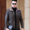 Chaqueta de piel de oveja auténtica para hombre, chaqueta de piel de papá de una pieza con terciopelo, chaqueta de piel auténtica para hombre de mediana edad