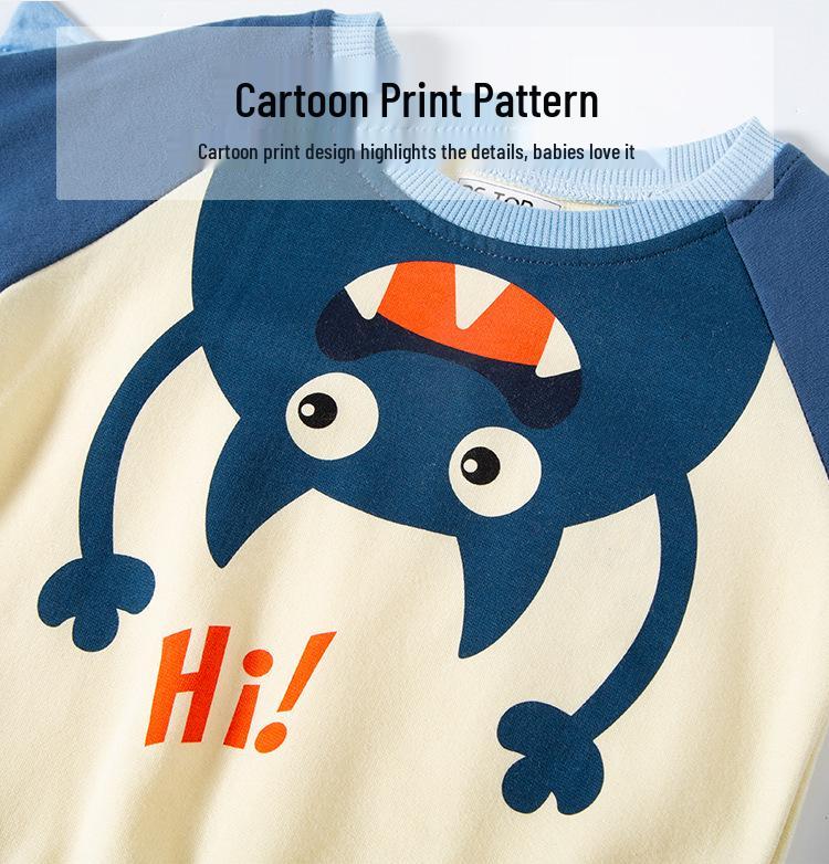 Kids' Korean Style Cartoon Monster Print Hoodie for Spring/Autumn
