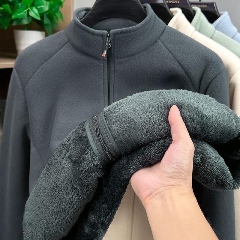 Winter Fleece Stand Collar Unisex Zippered Cardigan Jacket – Warm, Thick, Solid Color Hoodie 2XL
