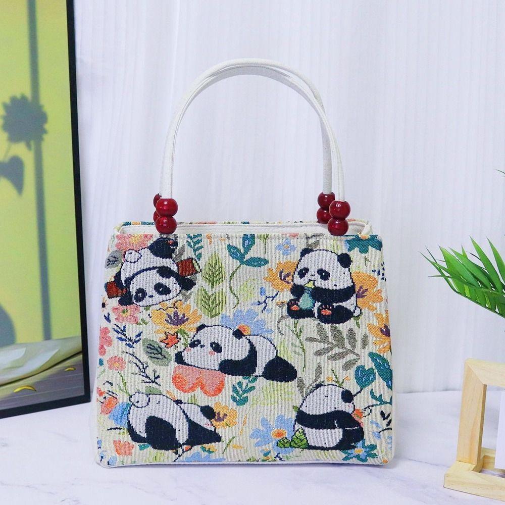 Ethnic Style Embroidery Canvas Bag Floral Embroidered Double Layered Lady Handbag Large Capacity Women Shoulder Bag Daily Use