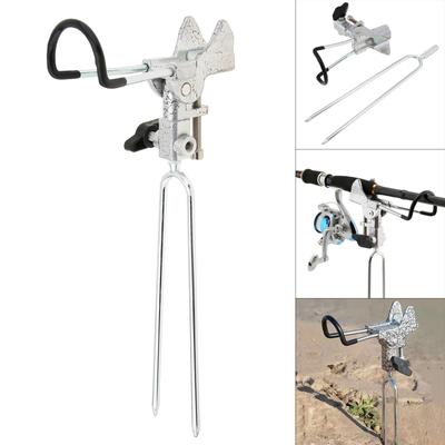 Soporte de caña de pescar de cuerpo principal de Metal, ajustable, 360 grados, para banco, soporte de tierra de pesca con estera antideslizante luminosa