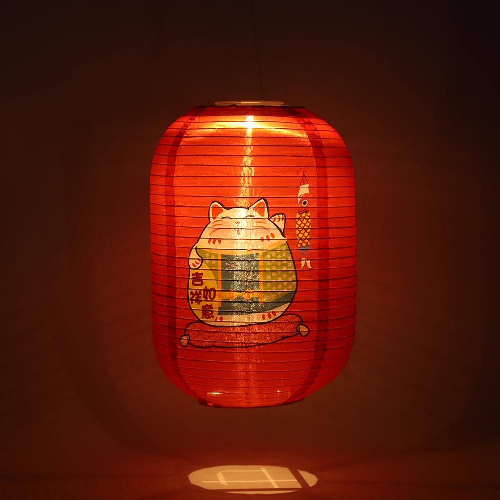 25cm Waterproof Solar Lanterns LED Light Nylon Cloth Chinese Japanese Hanging Lamp Outdoor Garden Yard Holiday Party Decoration