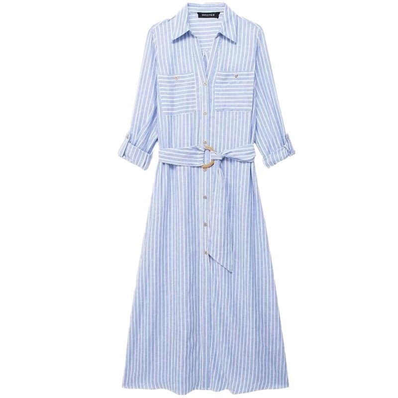 

Women s Fashion Style Elegant Blended Dress Linen Blue XS