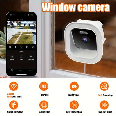Câmera de janela, suporta WiFi 2.4G e 5G, visão noturna colorida, áudio bidirecional, detecção de humanos e movimento e gravação em todas as condições climáticas.