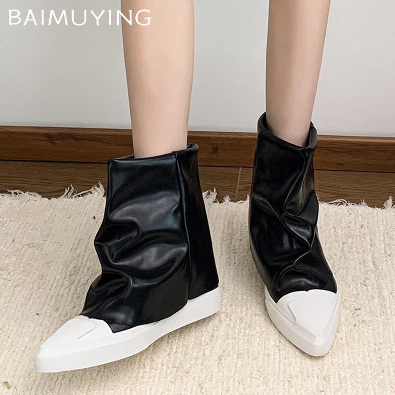 Flats Women High Boots Leather Pointed Toe Designer Fashion Shoes 2025 Trend Winter New Brand Goth Motorcycle Botas De Mujer