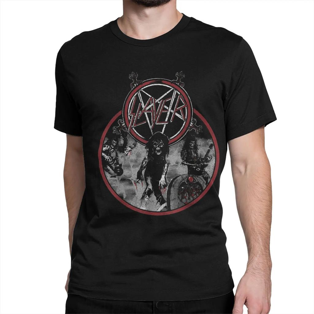Harajuku High Quality Tops Heav Metal Slayer Print T-shirt Men Women Streetwear Oversized Vintage Cotton Loose Clothing Unisex