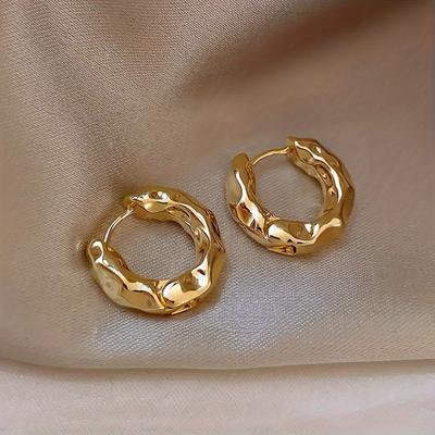 Tiny Exquisite Pleated Hoop Earrings Copper Jewelry Vintage Leisure Style Trendy Female Earrings for Daily Casual