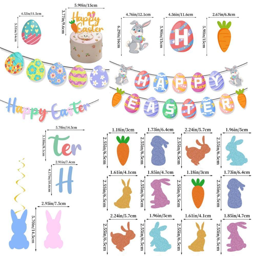 Creative Easter Party Decorations Cute Happy Easter Decor Handmade Rabbit Egg Banner  Cake Supplies