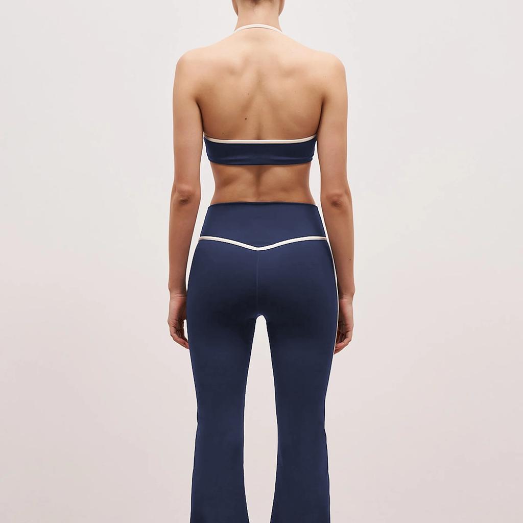 New Contrast Color Sexy Back Sports Yoga Suit Women's Fitness Sports Flared Pants Pilates Two-piece Set