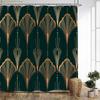 1pc Luxury Art Deco & Rooster Shower Curtain with Golden Cream Feathers & Deep Green Geometric Pattern - Vintage Elegant Bathr