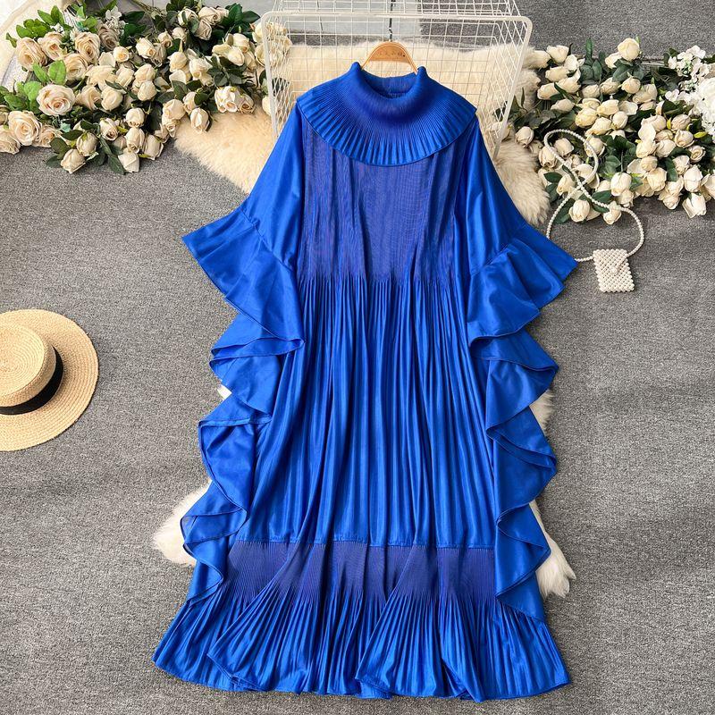 

Exquisite Ruffles Loose Long European and American Style Dress Royal Blue One size
