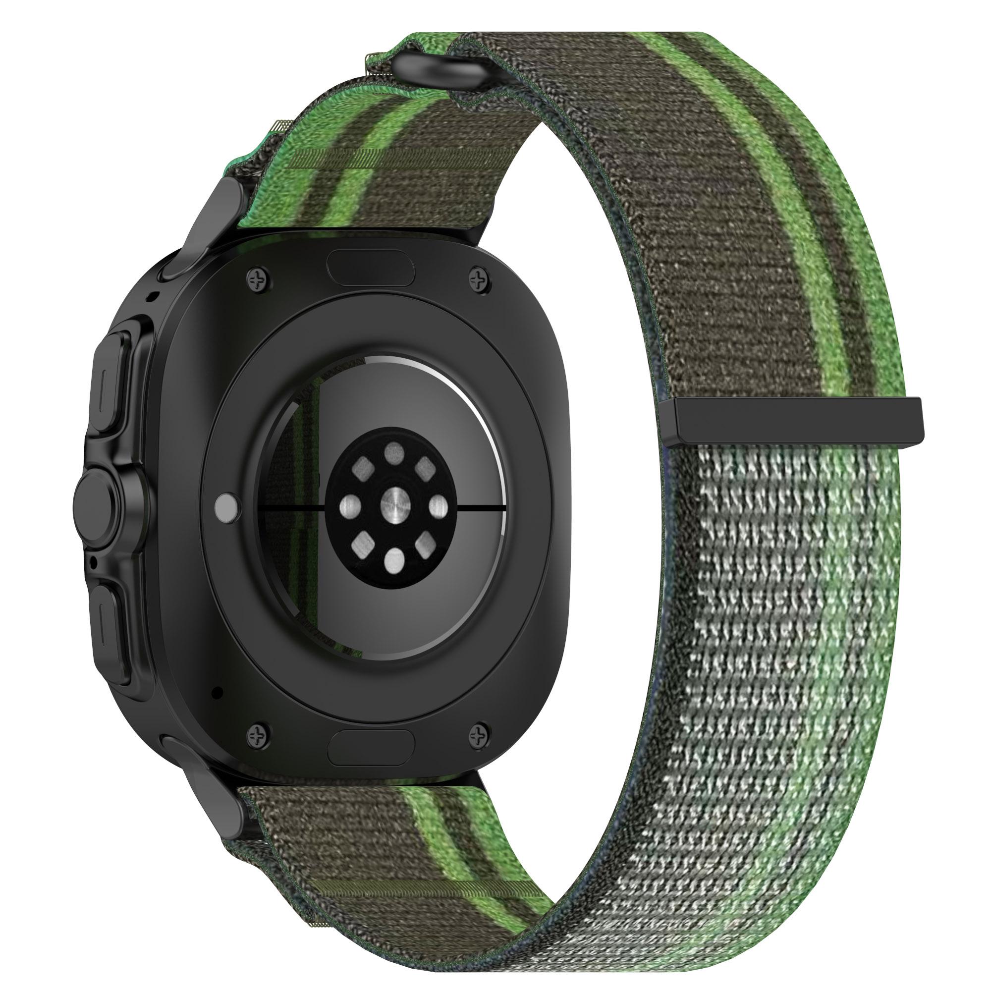 

For Samsung Galaxy Watch Ultra 47mm Nylon Watch Band Loop Fastener Adjustable Wrist Strap Blackish Green