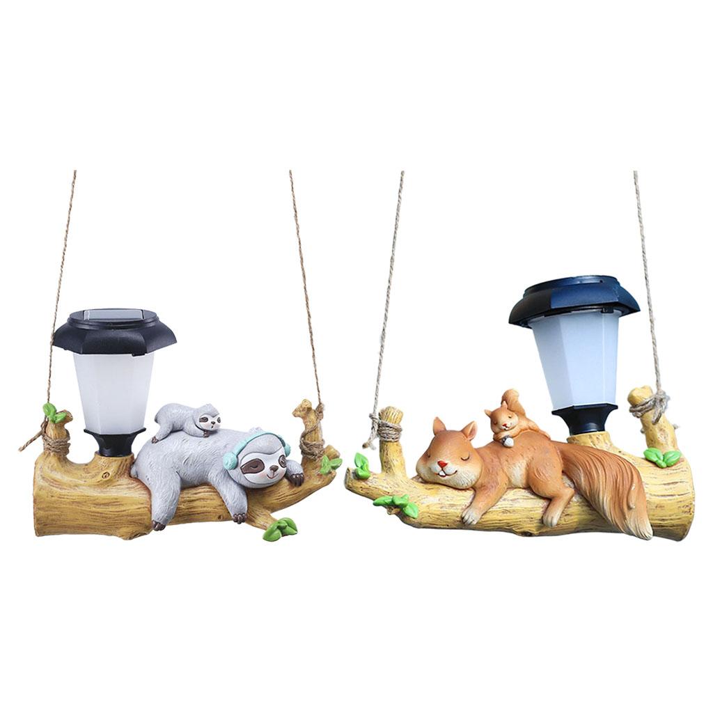 Creative Figurine Hanging Light Solar Powered Decor Miniatures Simulated Patio Resin Statues Animal Statues Garden Pendant Lamp