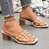 Fashion Women's Shoes New Pearl Decor Pu Leather Slippers Women Summer Thick Sole High Heel Sandal Woman Fashion Transparent Band Slides