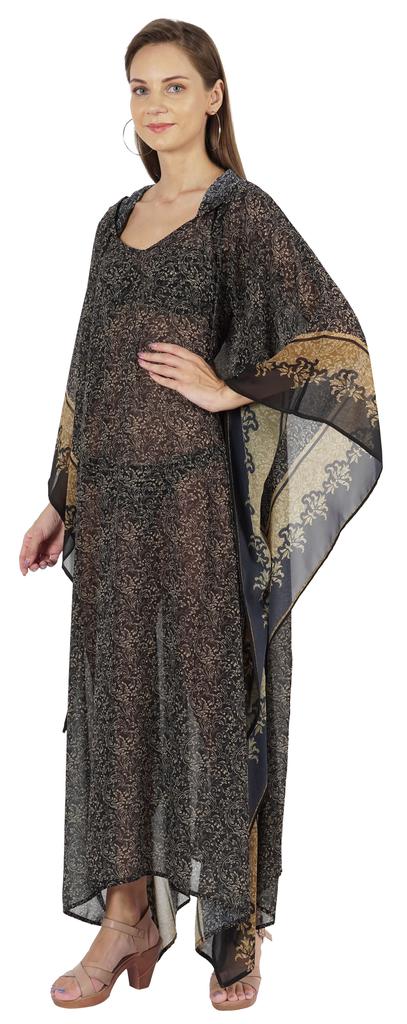 Moomaya Hooded Caftan For Women's Long Printed Bikini Cover Up Summer Turkish