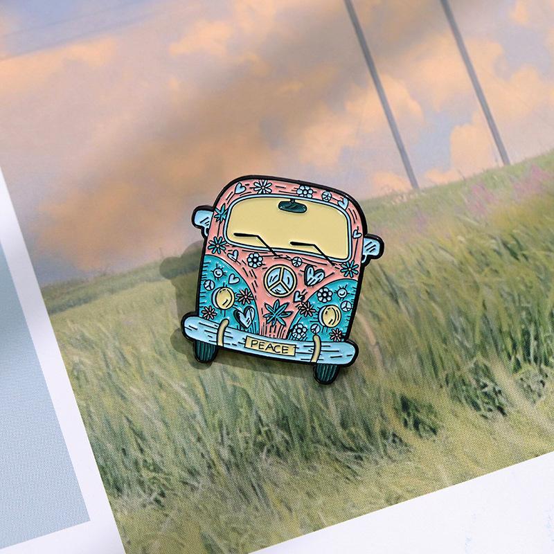 Enamel Pins Cute Bus Car Flower Brooches Women Men Jeans Coat Lapel Pin Badges Decoration Jewelry Gift For Friends