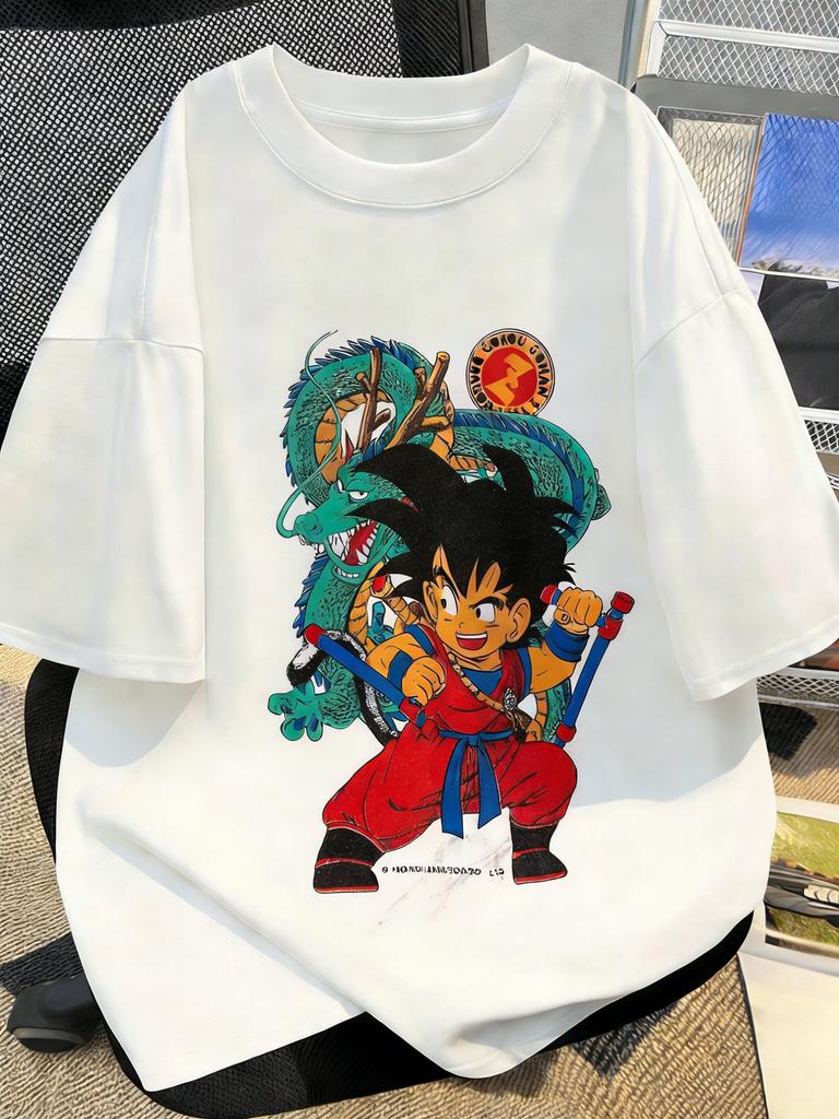 White Plus Size Dragon Ball Anime Printed Summer Men Women Tshirt Casual Parent Child Tops Y2K Harajuku Style Fashion Cute