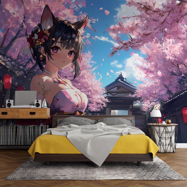 Anime Fox Girl tapestry 75x100 чёрный